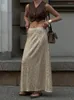 Rokken Mumaroho 2023 Herfst Winter Vrouwen Elegante Lovertjes Maxi Solid Gold Hoge Taille Dames Flare Lange Rok Voor