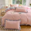 Sängkläder sätter söt ren färguppsättning för flickor vuxna barn säng täckning och platta lakan kuddfästen mjuk full storlek 4st