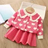 Autumn Winter Lovely Baby Girls Knitted Clothing Sets Kids Long Sleeve Knitted Cardigan+Skirts 2pcs Set Children Outfits Girl Suit 2-7 Years