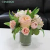 Fleurs décoratives pièce maîtresse de Rose Rose (1 ensemble de bonsaï avec Pot en verre) 23CM fête de tulipe artificielle personnaliser l'arrangement floral de Table -