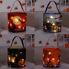 LED Light Halloween Candy Bucket Basket Trick Treat Bags Reusable Tote Bag Pumpkin Candy Gift Baskets With Handle Carrying For Kids Party Supplies Favors