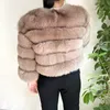 Casaco feminino pele falsa real inverno quente natural de alta qualidade lan moda luxuosa 50cm jaqueta curta atacado 230922
