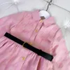 Dress for girl fashion baby clothes Belt decoration Kids frock Size 110-160 CM Long sleeved lapel Child skirt Sep20