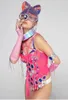 Stadiumkleding sexy strass roze bodysuit hoofdtooi paaldanskostuum dragshow kleding nachtclub gogo danseres kleding rave outfit