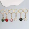 Keychains 1PC Five Colors Exquisite Fashion Metal Keychain Natural Pink Crystal Heart-shaped Pendant Car Key Ring Backpack Charms