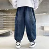 Брюки, коллекция 2023 года, корейские весенне-осенние детские классические брюки для мальчиков, джинсовая одежда, одежда для подростков, детская спортивная детская одежда