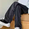 Jeans pour hommes Hommes Large Jambe Vintage Sreaight Zipper Décor Streetwear Lâche Solide Poches Soft Hip Hop Mid Taille Colofast Long Pantalon