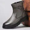 Stövlar Vinter Mid-Calf äkta läder för män utomhus hög topp casual sneaker skor sida zip varm svart grå m8567