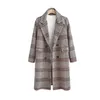 Women's Wool Blends Women Coat Long Jacket Woolen Plaid Double Breasted Lapel Overall Autumn Winter Loose Fitting Blazer Checkered Long Sleeve 230922