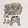 Clothing Sets Autumn Boys and Girls Infant Set Two Piece Sun Rainbow Embroidery Long Sleeve Pants born Sports and Leisure Set 230922