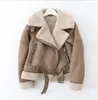 Chaqueta de invierno gruesa y cálida de gamuza de cordero para mujer, abrigo marrón, chaqueta de piel de oveja Artificial