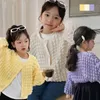 Cardigan Autumn Kids Baby Girl Jacket 08 Years Barn Solid Color Long Sleeve Bubble Plaid Coat Loose Cardigan Tops Outwear Clothes 230922