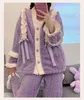 Women's Sleepwear Coral Fleece Pajama Sets For Women Winter Thick Warm Plush Long-Sleeved Pajamas Trousers Homewear 2 Pcs Pijama Mujer Y