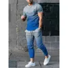 Herrspårar Summer Men Solid Color T-shirt byxor Ställ Fashion K Print Tracksuit 2 Pieces Casual Clothing Male Overdimased Streetwear 230922