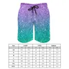 Herren-Shorts, Fitnessstudio, lila und grün, Glitzer-Aufdruck, lustiges Strand-Design, Surfen, schnell trocknende Badehose, Geschenk