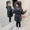 겨울 어린이 다운 재킷 여자 레드 세련된 방수 청소년 긴 따뜻한 두꺼운 코트 큰 아이 겨울 옷 211027