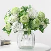 Dekorativa blommor Silkimitation Mori Hydrangea Peony Bouquet Fake Green Plant El Table Decor White Flower Artificial