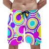 Shorts masculinos retro círculos placa verão brilhante 60s impressão correndo calças curtas secagem rápida havaí design plus size troncos de natação