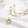 Braccialetti di collegamento ANENJERY Collana con pendente a disco irregolare multistrato in acciaio inossidabile 316L per le donne Accessorio di gioielli di nicchia retrò di moda