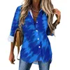 Women's Blouses Blue Swirl Tie Dye Casual Blouse Midnight Aqua Vintage Trendy Custom Women Long Sleeve Basic Shirt Oversized Tops