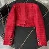 Giacche da donna Alta qualità Chic Autunno Inverno Giacca corta di lana rossa Cappotto Dolce Moda Donna O Collo Monopetto Tweed Tessuto Top corto 230922