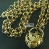 18CT 18K Gold Filled Heart Belcher Bolt Ring chain padlock Solid necklace N188275P
