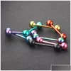 Anéis de língua Aço Cirúrgico Barbell Piercing 14G Anodizado 8 Cores Ear Pircings Bar Stud Mamilo Brinco Corpo Jóias Gota Entrega Dhap2