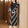 Luxury Fashion Graphic Sweaters Dresses Autumn Winter Women Designer O-Neck Slim Vacation Striped Knitted jumper Dress 2023 Long Sleeve Office Lady Chic Midi Frocks