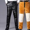 Мужские брюки 2024Повседневные зимние кожаные повседневные мужские брюки с толстой защитой талии до колена
