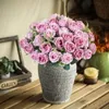 Décorations de Noël 10 têtes de fleurs artificielles Scrapbooking Roses en soie Bouquet de fête de mariage Produits ménagers Vases pour la décoration de la maison 230923