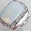 Énorme bague pour hommes en opale de feu blanche et cristal argenté, taille 7 8 9 10237k