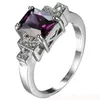 Luckyshien Family Friend Gifts Rings Amethyst Topaz Square Rings 925