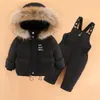 Set di abbigliamento Inverno Neonata Tuta da neve Piumino caldo con cappuccio per neonato Tuta da neonato 13 anni Bambino 2 pezzi Set di vestiti Completo 230922