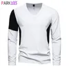 Męskie koszule Czarna biała patchwork T -koszulka dla mężczyzn Slim Fit V Szyja Męskie koszule swobodny kontrast kolor bawełniany homme camiseta 2xl 230923