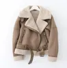 겨울 여자의 두꺼운 따뜻한 스웨이드 램 자켓 브라운 코트 인공 모피 양가죽 재킷