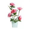 Flores decorativas simuladas vaso de planta presente falso flor de seda vaso rosa simulação bonsai falso de longa duração