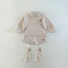 Kleidungssets für Vorschulkinder, koreanisches Frühlings-Baby-Set für Jungen und Mädchen, gestreifte Shorts, langärmliges Oberteil, zweiteilig, 230923