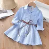 Girl's Dresses Casual Shirt Dress Simple Kids Dress High Waist Wide Hem Girls Lapel Loose Hem Dress 230923