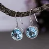 Boucles d'oreilles pendantes en argent Sterling 925, cristal bleu, Zircon pour femmes, cadeau pour amis, prévention des allergies, Simple, tendance, longue