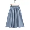 Kjolar plus storlek kvinnor denim kjolar överdimensionerade kurvkläder lösa elastiska hög midja mitten kalv a-line bottnar sommar 230923