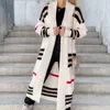 Women's Knits Tees Spring Knitted Cardigan Women Striped Patchwork Autumn Winter Elegant Long Outerwear Maxi Y2k Sweater Coat Soft Jacket 230922