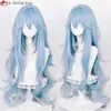 Cosplay perucas de alta qualidade anime eva 100cm longo ayanami rei cosplay peruca ciano azul cabelo encaracolado resistente ao calor perucas festa de halloween peruca boné 230922