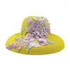 Cappelli a tesa larga da donna grande cappello di paglia fiore protezione solare estiva pescatore all'aperto viaggio UV spiaggia matrimonio Po