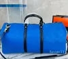 Borsa da viaggio progettata Blu Modello da basket Lettera Goffratura Alta capacità Moda Pelle Uomo Donna Borsa con stampa etter Borse da viaggio