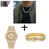 Silber Halskette Uhr Armband Hip Hop Miami Curb Kubanische Kette Gold Voll Iced Out Gepflasterte Strass CZ Bling Für Männer Jewelry2302