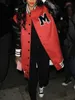 レディースジャケットLWプラスサイズレターストライプパッチワークコートプレッピースタイル女性秋のバーシティクロップトップ