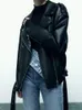 Veste en cuir fausse fourrure pour femme avec ceinture printemps automne femme manteau à glissière vêtements d'extérieur femmes lâche moto Biker noir Pu 230923