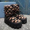 Designers Snow Boots winter womens shoes Down Cloth triangle buckle decoration bootie Warm comfortable platform designer shoes flat heel Combat boot 35-42 with box