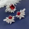 Conjunto de joias de prata esterlina 925 pura para mulheres, conjunto de joias com pedras preciosas de rubi vermelho, pulseira, anel, brincos, joias de festa set297e