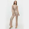 Runway Dresses 2023 Luxury Sequin Sexy Celebrity Jumpsuit Formal Party Ladies Rompers Sleeveless Halter Backless Fitted Cocktail One Pieces